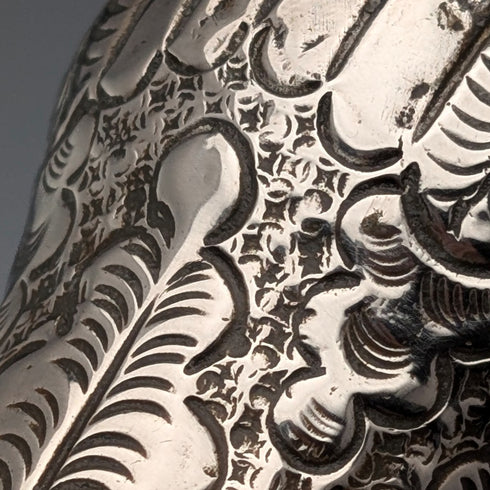 Circa 1900 Antique Black Shaft Sterling Silver Rondelle Handle Walking Stick 88cm